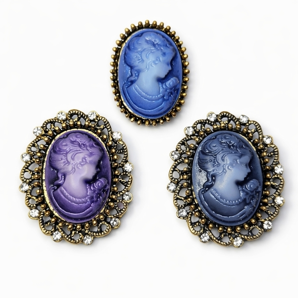 Cameo Brooch Trio Set With gold-accented frames